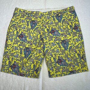 Hreski Mens Golf Shorts 40 Paisley Yellow Multi Color Loud Performance Stretch